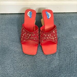 Red Embroidered Women's Shoes